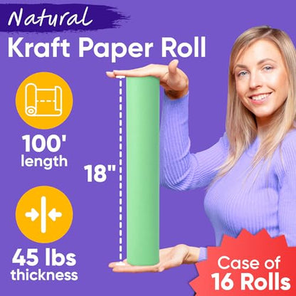 18" x 1200" (100 ft) Light Green Kraft Paper (Case of 16 Rolls), Made in USA - color: Light Green, style: Bulk Case - 1 Color