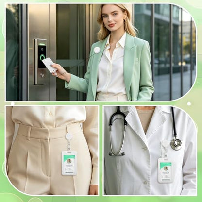 5 in 1 Set Green Scrunchies Lanyards for Id Badges, Stretchy Lanyard with ID Badges Holders for Women Teacher Nurse - color: Green