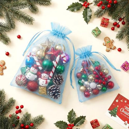 FUNFERY 100Pcs Baby Blue Organza Bags 5x7 in,Small Mesh Drawstring Gift Bag - color: Baby Blue