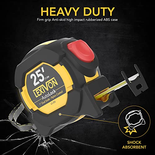 LEXIVON [3-Pack] 25Ft/7.5m AutoLock Tape Measure | 1-Inch Wide Blade with Nylon Coating, Matte Finish White & Yellow Dual Sided Rule Print | Ft/Inch/Fractions/Metric (LX-205X3) - size: 25 ft 3-Pack