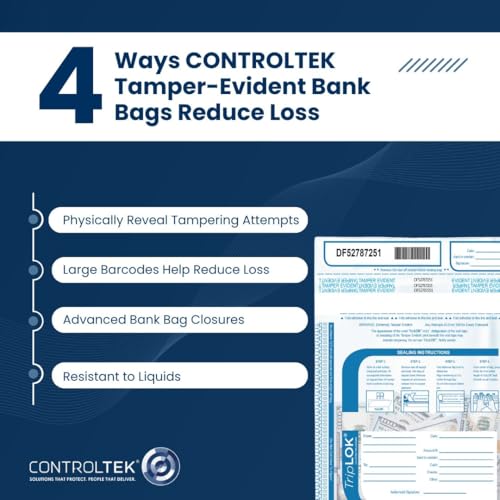 ControlTek TripLok Tamper-Evident Deposit Bags, 12" x 16", Clear, 100 Bags