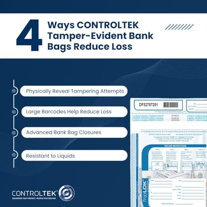 ControlTek TripLok Tamper-Evident Deposit Bags, 12" x 16", Clear, 100 Bags