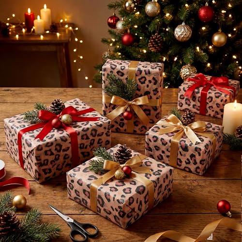 UNIQOOO 60 Sheets Leopard Tissue Paper, Cheetah Print Tissue Paper Gift Wrapping Papers for Birthday Jungle Safari Party Favor Gift Packing Crafts, 20x 14 Inch - color: Brown Leopard(60 pack)