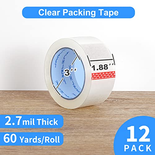 JARLINK 12 Rolls Clear Packing Tape, Heavy Duty Packaging Tape - size: 12 Rolls (2.7mil / 60 yd)