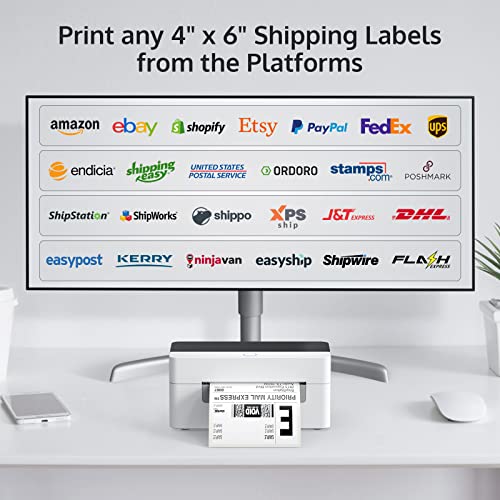 OFFNOVA USB Shipping Label Printer, 4x6 Label Printer for Shipping Packages, High Speed Thermal Printer, Supports ShipStation UPS FedEx Ebay, NO Bluetooth Function - color: White