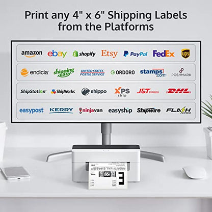 OFFNOVA USB Shipping Label Printer, 4x6 Label Printer for Shipping Packages, High Speed Thermal Printer, Supports ShipStation UPS FedEx Ebay, NO Bluetooth Function - color: White