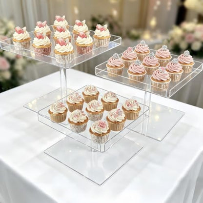 3 Pcs Clear Acrylic Dessert Stand Set, 3 Sizes Cupcake Display Stands for Wedding Birthday Party, Treats Buffet Risers for Cupcakes Cake Pastry Food