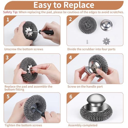 15pcs Steel Wool Scrubber with Replacement Wire Sponge Pads, Steel Scrubber - size: 3 Handle+12 Pads