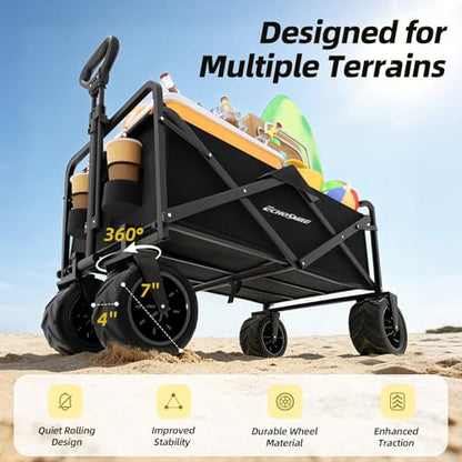 EchoSmile Wagons Carts Foldable Heavy Duty 350Lbs Capacity, Black - color: Black-arrow