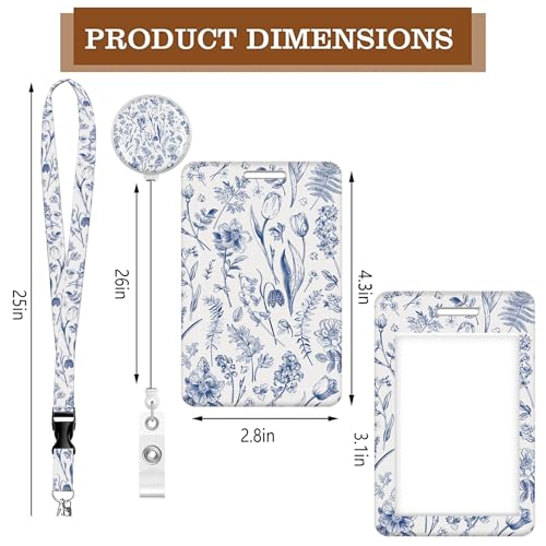 ID Badge Holder with Lanyard, Retractable Badge Holders Reels with Lanyards Adjustable, for Women Kids Teacher Nurses Doctor Student Gifts(Blue Flower Leaf) - color: Blue Flower Leaf