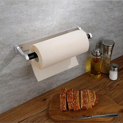 pu&lizfii Adhesive Or Drilling Silver Kitchen Paper Towel Holder Under Cabinet,Horizontal & Vertical,Wall Mount Paper Towel Holder Under Counter (Silver,12in) - color: Silver