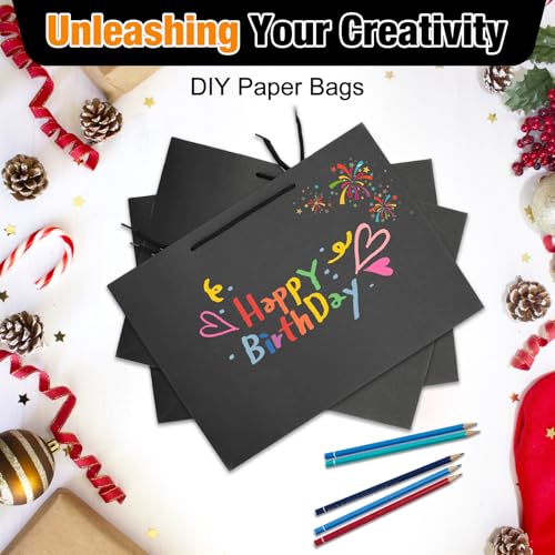 MUIIGOOD Gift Bags With Handles Paper Gags Medium Bulk For Party Shopping Birthday Wedding (3Pcs Black-35 * 26 * 13cm)