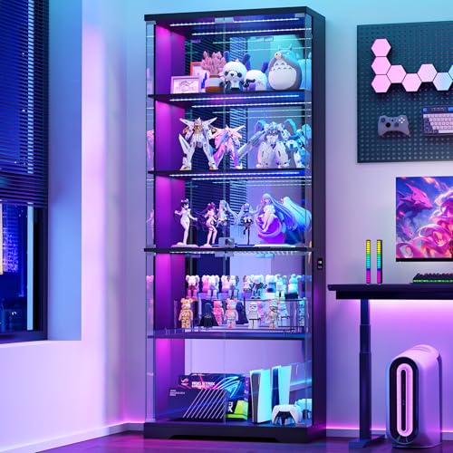 Dystler Glass Display Cabinet with Doors and RGB LED Lights - color: Black