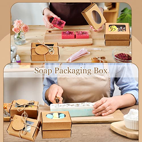 Yexiya 60 Pcs Soap Boxes with Window 3.55"x2.4"x1.2" Gift Set,Kraft Color - color: Kraft Color