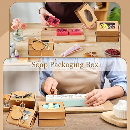 Yexiya 60 Pcs Soap Boxes with Window 3.55"x2.4"x1.2" Gift Set,Kraft Color - color: Kraft Color