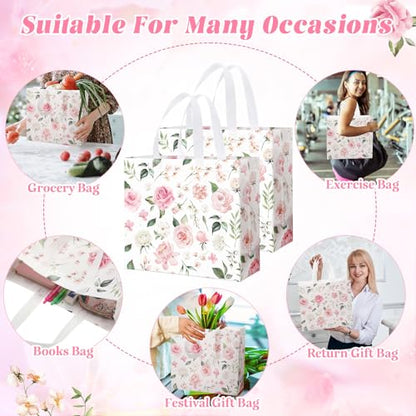 Abbylike 30 Pcs Pink Flower Gift Bags Bulk Reusable Tote Bags Bulk - style: Pink Flower