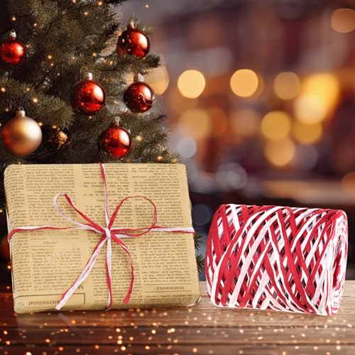 G2PLUS 525Ft Christmas Raffia Ribbon, 2 Color Packing Paper String - color: Red White, size: 525 Ft
