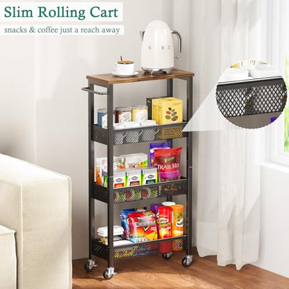 XYZLVSI Utility Slim Storage Cart, 4 Tier Kitchen Narrow Shelf on Wheels - size: 16.7"Dx7.1"Wx34"H
