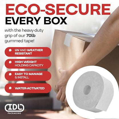 IDL Packaging 3" x 375' Water-Activated Kraft Gummed Tape, 70lb (2-Pack) - color: White, 70 lbs