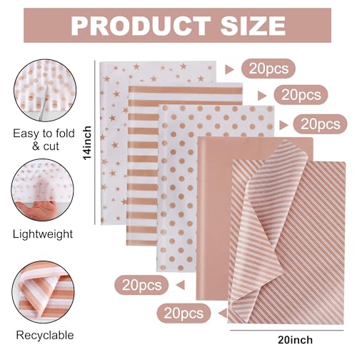 BEISHIDA 100 Sheets Rose Gold White Tissue Paper Bulk for Gift Wrapping Bag - color: rosegold