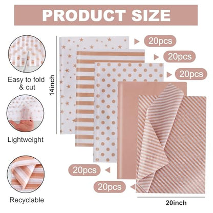 BEISHIDA 100 Sheets Rose Gold White Tissue Paper Bulk for Gift Wrapping Bag - color: rosegold