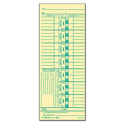 Tops Time Cards , Weekly, 1-Sided, Numbered Days, 3-1/2" x 9", Manila, Green Print, 500-Count (1252) - size: 3-1/2" x 9"