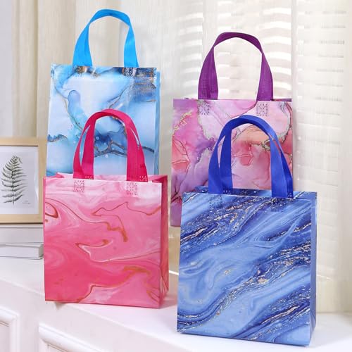 Piqiya 12pcs Marble Non-woven Gift Bags with Handle - Medium Reusable Tote Bags, Suitable for Kids & Adults - Birthday, Mothers Day, Fathers Day & Baby Shower - color: Marble, size: 1Count（Pack of 12）