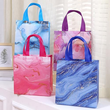 Piqiya 12pcs Marble Non-woven Gift Bags with Handle - Medium Reusable Tote Bags, Suitable for Kids & Adults - Birthday, Mothers Day, Fathers Day & Baby Shower - color: Marble, size: 1Count（Pack of 12）
