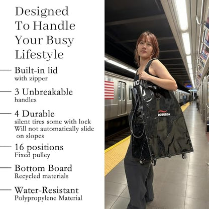 Reusable Grocery Bag On Wheels,Rolling Tote, Shopping Trolley, Rolling Duffle bag,Collapsible Grocery Bag Tote - color: Black