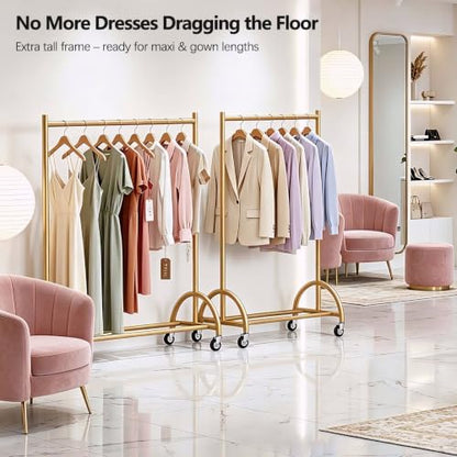 MISSLO Heavy Duty Clothing Rack with Wheels Rolling Clothes Racks for Hanging Clothes, Coats, Garment, Dress, Gold, 28" W - color: Gold, size: 28"W x 14.8"D x 66"H (Small)