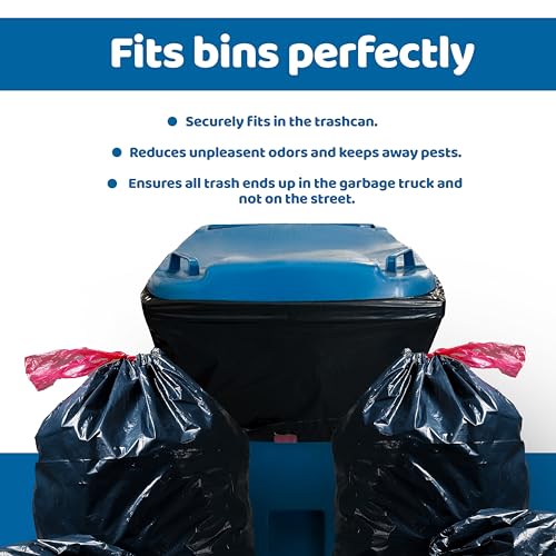 96 Gallon Industrial Strength Draw String Black Trash Bags, for Heavy Duty Curb Pickup & Outdoor Trash Bins (20 each)