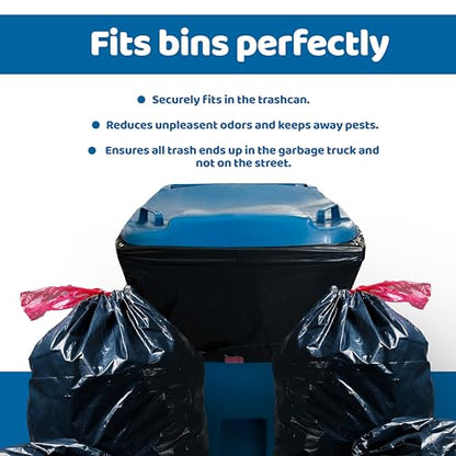 96 Gallon Industrial Strength Draw String Black Trash Bags, for Heavy Duty Curb Pickup & Outdoor Trash Bins (20 each)