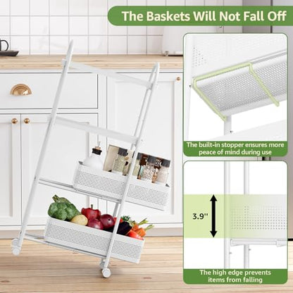 KINGRACK 4 Tier Slim Rolling Cart with Drawer, Metal Utility Storage Cart - color: White, size: 4 Tier-2BKT