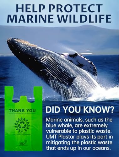 [200 per box],Recyclable Compostable Reusable Biodegradable Plastic T-Shirt Bags,Grocery Shopping Bags,Measures 11. 5" X 6. 25" X 21"( large size 1/6) , 16 Mic (0. 63 Mil)