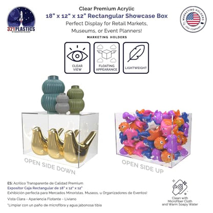18" x 12" x 12" Acrylic Display Riser Box No Lid with One Open Side Versatile Large Clear Retail Product Platform and Merchandise Storage Bin by Marketing Holders - size: 18"w x 12"d x 12"h
