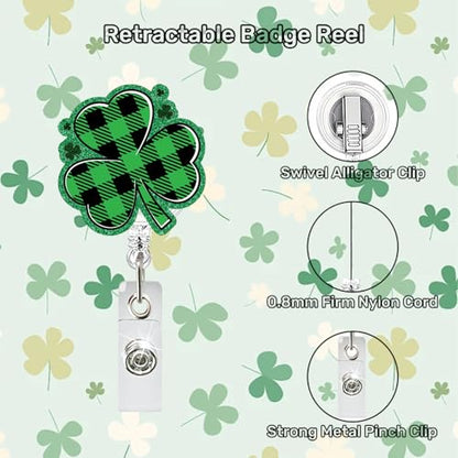RIICFDD Badge Reel St. Patrick's Day Green Plaid Clover Badge Holder 1 Pcs - color: Cute Styl 50