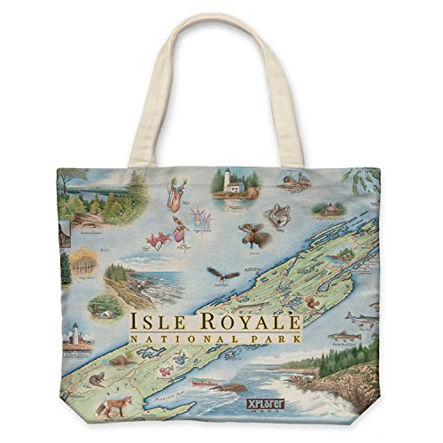 Xplorer Maps Canvas Tote Bag with Handles, Cloth Grocery Shopping Bag, Reusable & Eco-friendly Bag, 100% Cotton, Washable - color: Isle Royale National Park