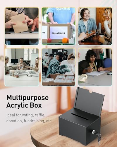 Uniclife 2 Pack 6.4"x 4.7" x 4" Black Metal Donation Box with Slot Lock - size: 2 Pack