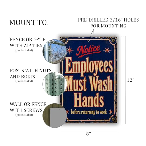 Employees Must Wash Hands Vintage Enamel Business Sign - style: Employees Must Wash Hands