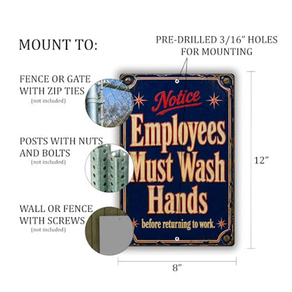 Employees Must Wash Hands Vintage Enamel Business Sign - style: Employees Must Wash Hands