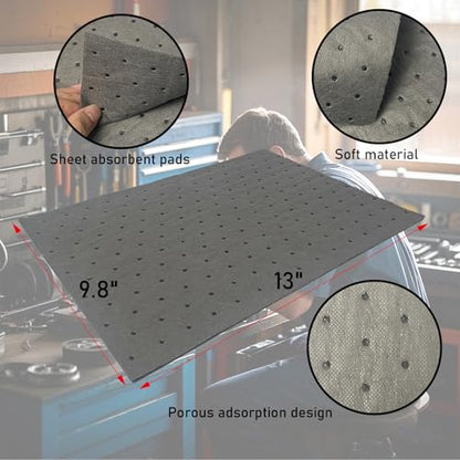 Oil Absorbent Pads, Universal Light Duty Absorbent Mats, 13"x9.8" - color: 30 Gray 13"x9.8"