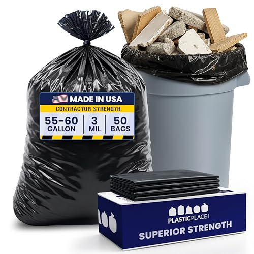 Plasticplace Contractor Trash Bags 55-60 Gallon, 3.0 Mil, Black Heavy Duty Garbage Bag, 38” X 58” (50Count) - color: Black, size: 50 Count (Pack of 1)