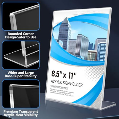 Eocnrhe Acrylic Sign Holder 8.5 x 11 6 Pack, Double-Sided Clear Sign Holder Plastic Stands for Display, Table Sign Stands, L Shape Flyer Holder
