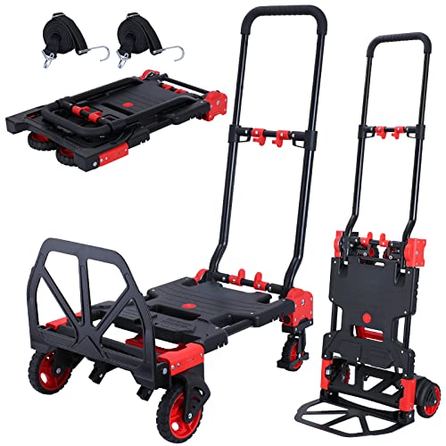 JJSMKCH 2-in-1 Folding Hand Truck Dolly Cart with Wheels 330LB - color: D-red