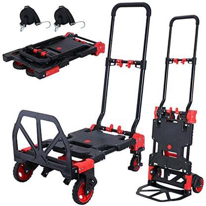 JJSMKCH 2-in-1 Folding Hand Truck Dolly Cart with Wheels 330LB - color: D-red