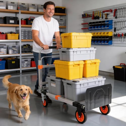 Folding Hand Truck Dolly Cart with Wheels, 500lb Load,Silver Orange - color: Silver+orange