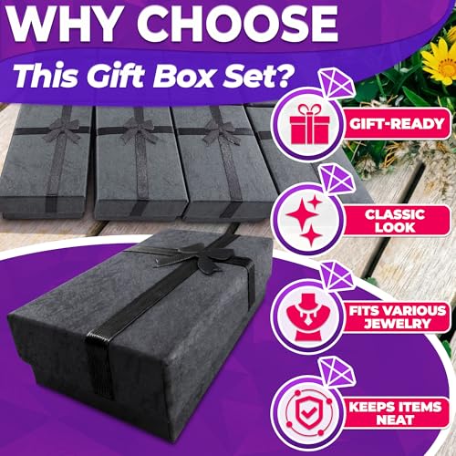 KETAR 24 Pack Cardboard Necklace Box with Bow, with Foam Insert, Black - color: 24 Pcs Black