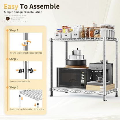 DurayLoly 400LBS 2-Tier Narrow Wire Shelving for Kitchen Laundry, Chrome - color: Chrome, size: 27.5" W*11.8" D*27.5" H