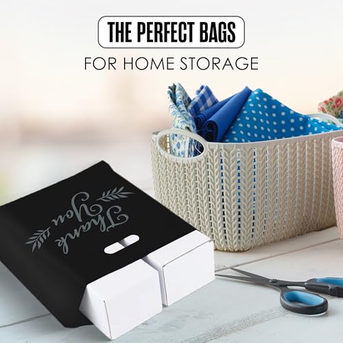 Thank You Bags, Merchandise Bags, With Handles, Black, 12”x15”, Bulk 100Pk - color: Black, size: 12" x 15"