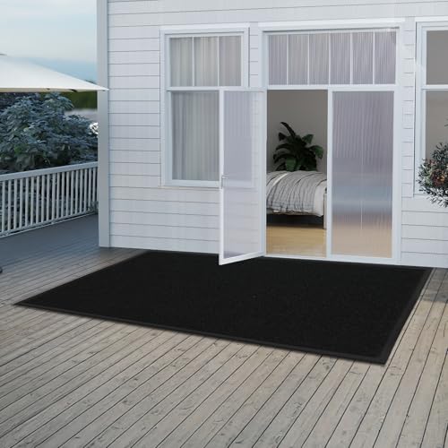 ROVSUN Front Door Mat Indoor Outdoor Entrance, Waterproof Heavy Duty Doormat, Stain and Fade Resistant, Low Profile, Easy Clean Welcome Floor Mats for Commercial Entry Patio Porch, 71"×35", Black